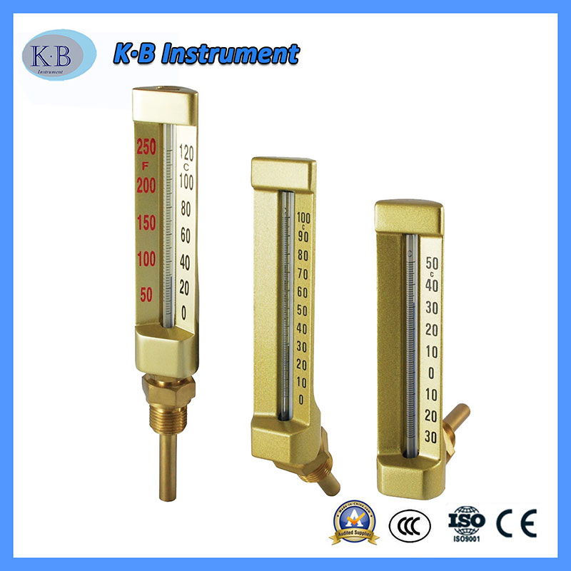 Commercio all'ingrosso Prezzo Custom Made Industrial Termometro V-Line Vline V Termometro Angolo diritto Brass Golden Fine Glass Termometro